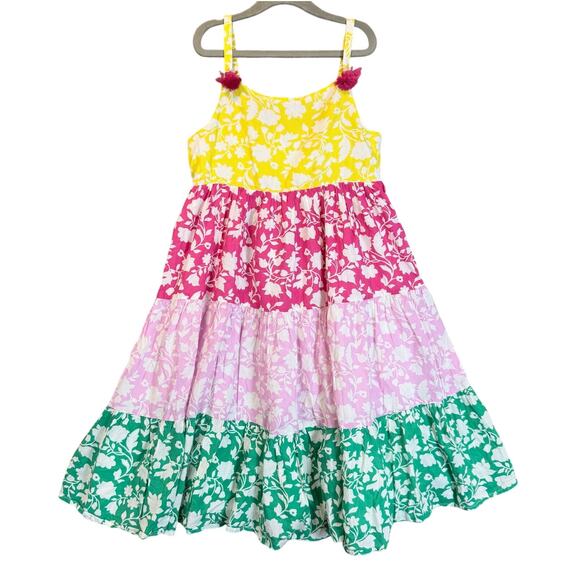 Mini Boden Girls Floral Rainbow Tiered Dress Smocked Back Strapless 8 9 Years - Picture 1 of 13